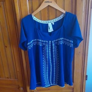 Society Girl  Blue Embroidered Blouse